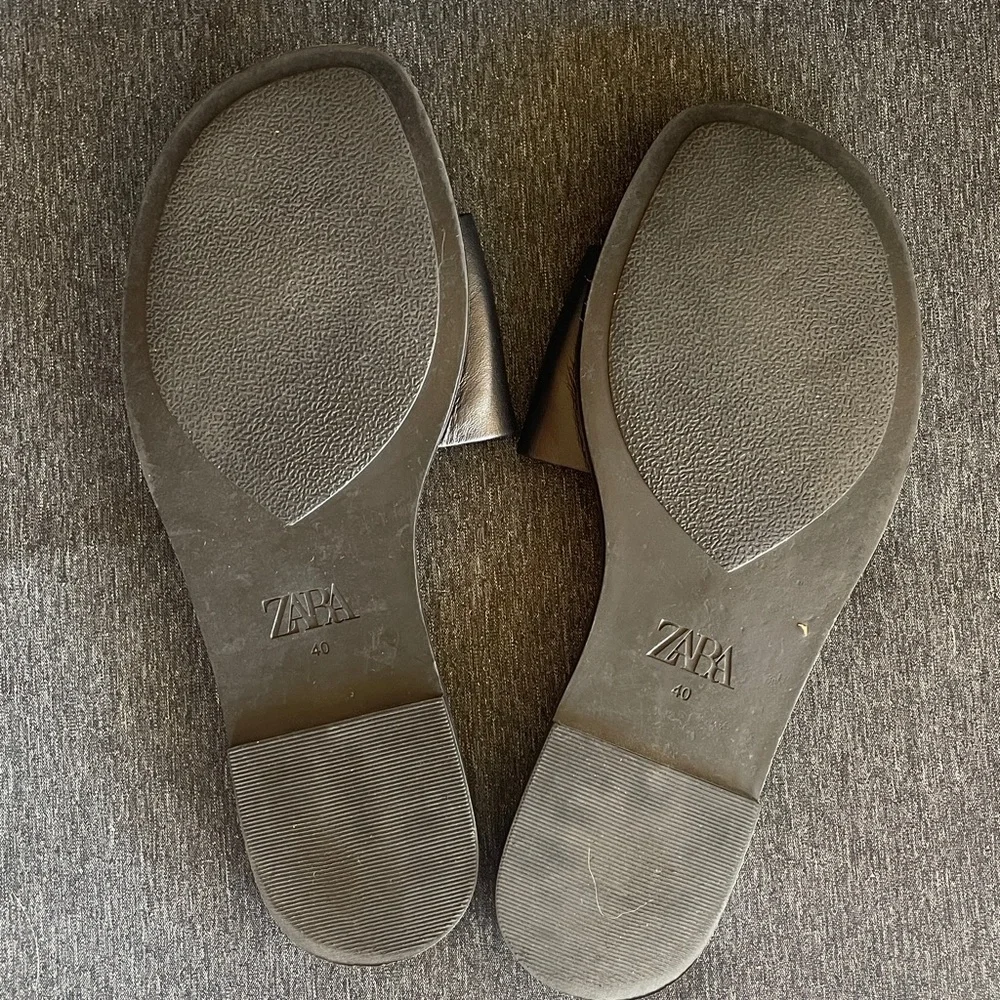 ZARA super minimalistic slides sandals flats black leather EU 40 US 9,5 - Picture 10 of 10